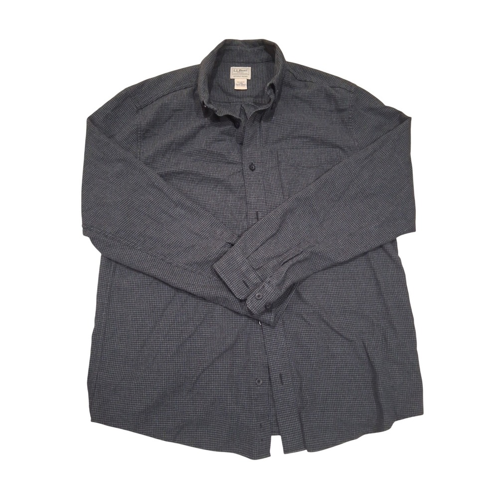 LL‎ Bean Mens Slightly Fitted Houndstooth Cotton Button Down Shirt Gray L 508103